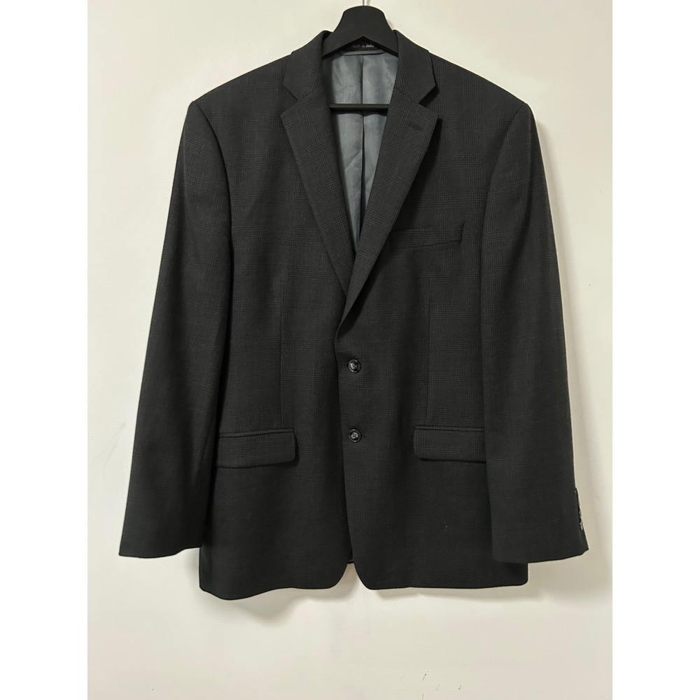 Calvin Klein Wool Glen Plaid Blazer Men's 42R Charcoal Grey Dark Academia